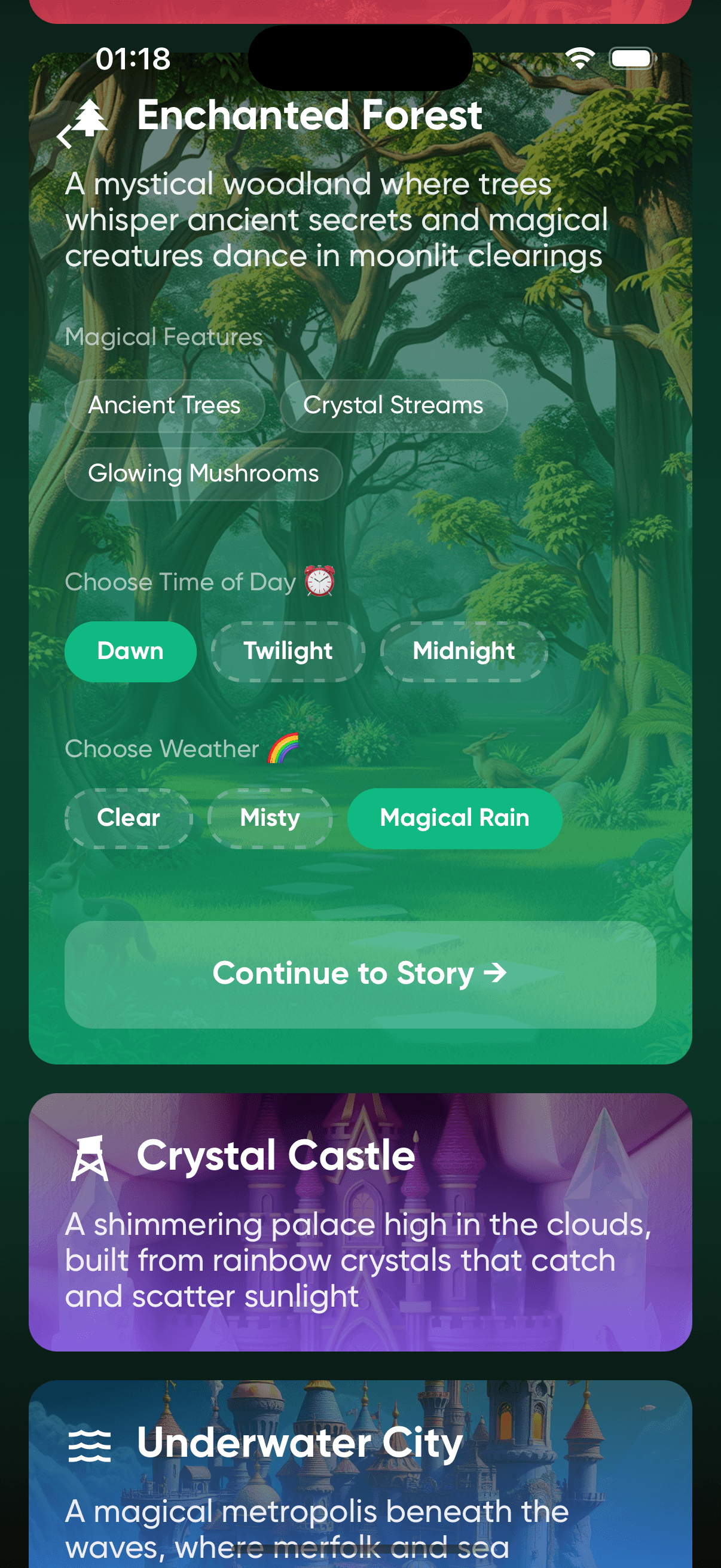 Choose story location in Magitale app